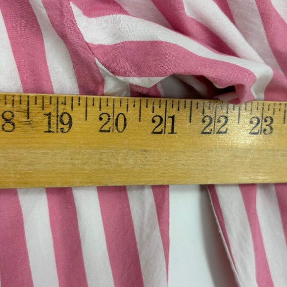 Loft Womens Small Button Up Shirt Pink White Cabana Stripe High Low Long Sleeves - Picture 6 of 7